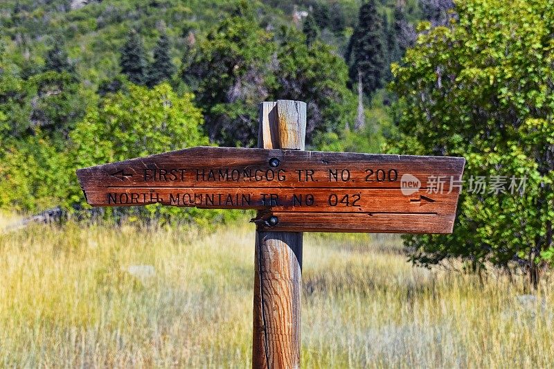 iking Trail Sign hamongopeak Lone Peak Wilderness, Wasatch Rocky Mountains, Utah。美国。